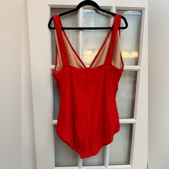 J. Crew Ruched V-neck One Pice Vibrant Bright Cerise Swimsuit Plus Size 24 - Picture 6 of 12